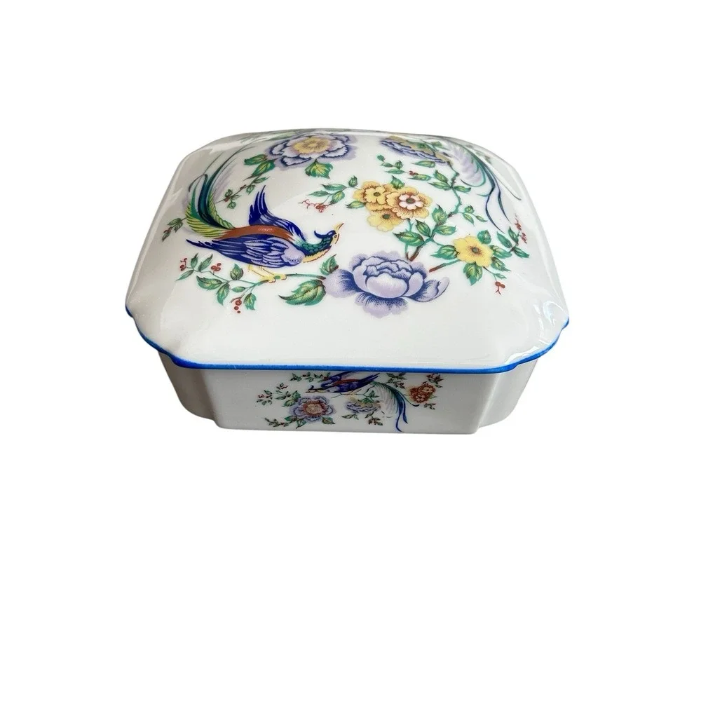 Limoges France Birds Of‎ Paradise Trinket Box Vanity Dresser Porcelain Square